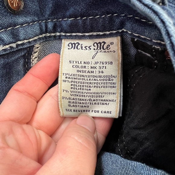 Miss Me Denim Jeans Womens Metal Stud Boot Cut Medium Dark JP7695B - Picture 6 of 9